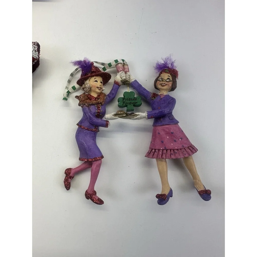 Red Hat Society 21 Ornament Lot Lighted Purple Feather Boa Holiday Decor